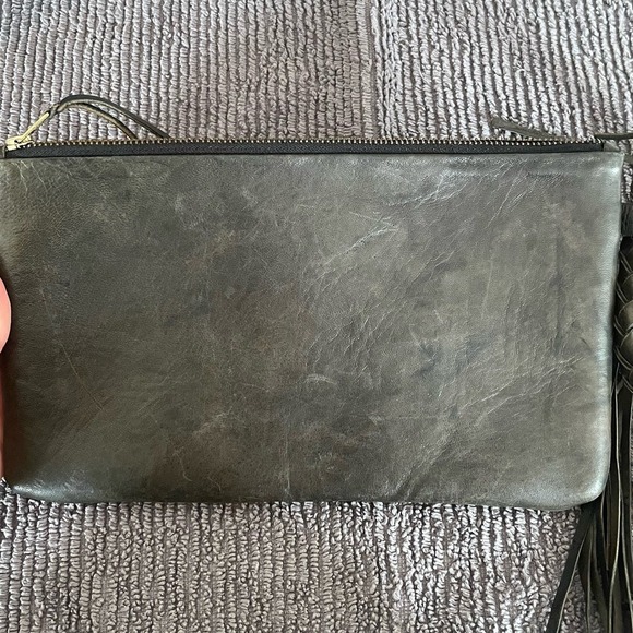 Hacienda Montaecristo Large Wristlet Black Gray Leather Artesian Handmade Mexico - Picture 2 of 12